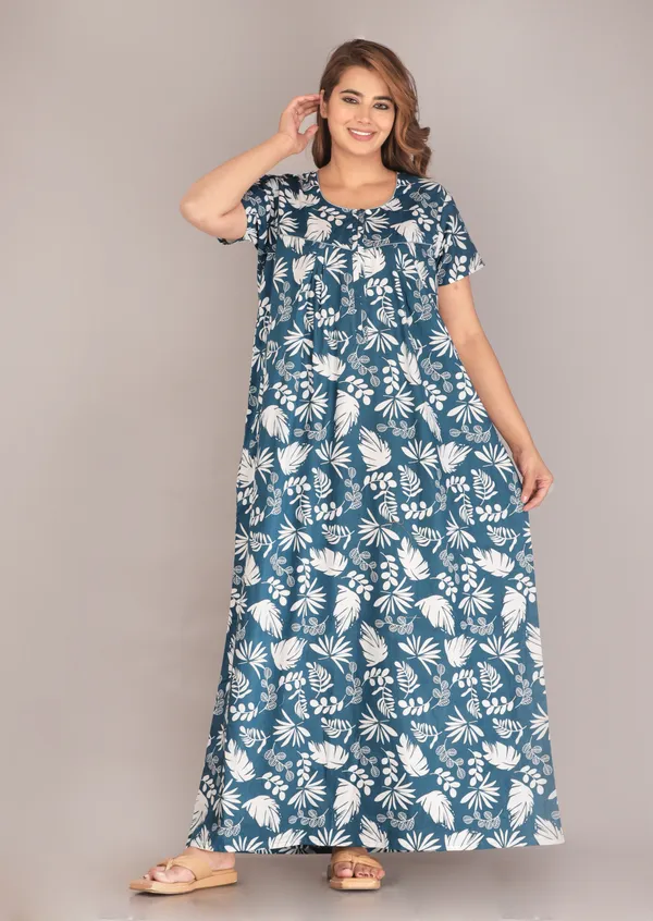 PineLeaf-Blue_Procian-Print_Pure_Cotton_NightGown