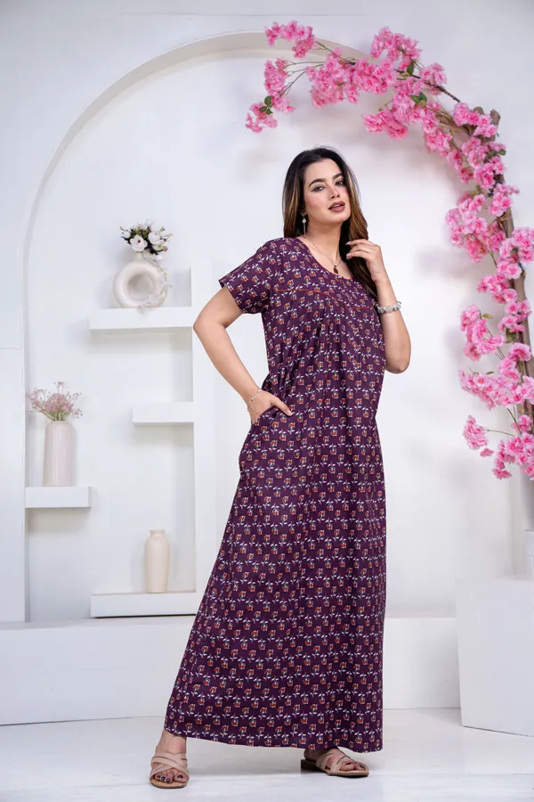 Dandelion-Purple_Procian-Print_Pure_Cotton_NightGown