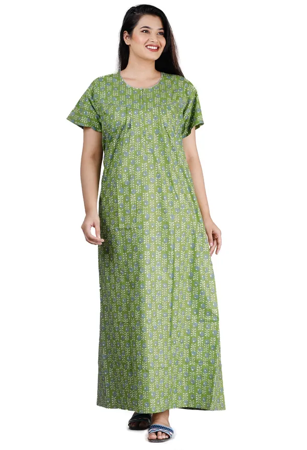 Flower-Green_Procian-Print_Pure_Cotton_NightGown