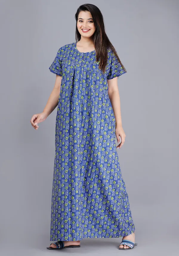 Flower-Blue_Procian-Print_Pure_Cotton_NightGown