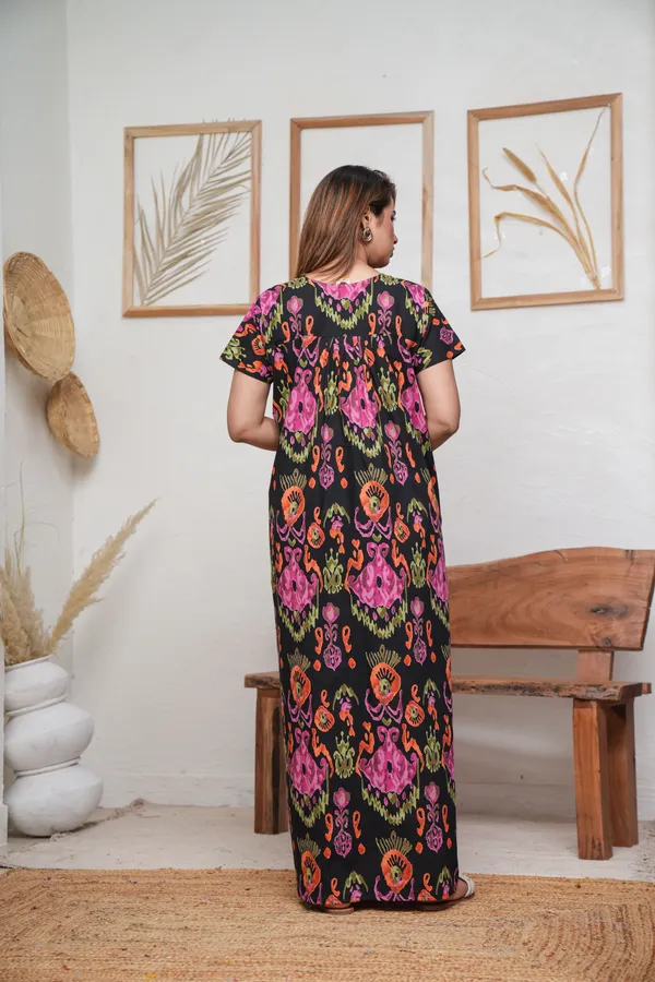 Ikkat_Black_Discharge-Print_Pure_Cotton_NightGown