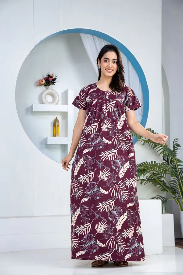 Plum-Leaf-Wine_Discharge-Print_Pure_Cotton_NightGown