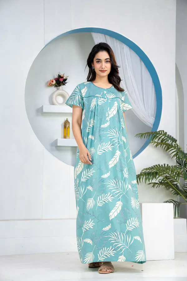 Plum-Leaf-Sea_Green_Discharge-Print_Pure_Cotton_NightGown