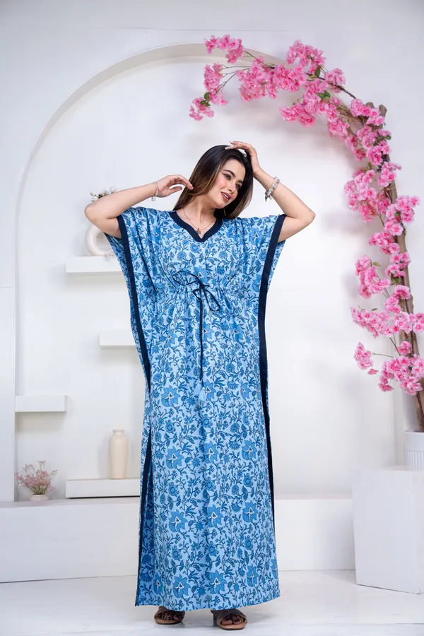 Petals_Vines_Blue_LoungeWear_Pure_Cotton_Kaftan
