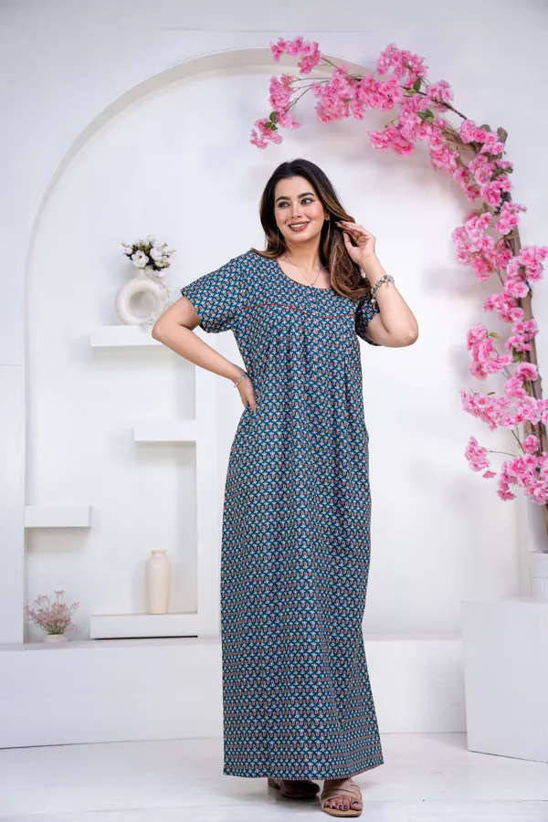 Mango-Buti-Teal_Procian-Print_Pure_Cotton_NightGown