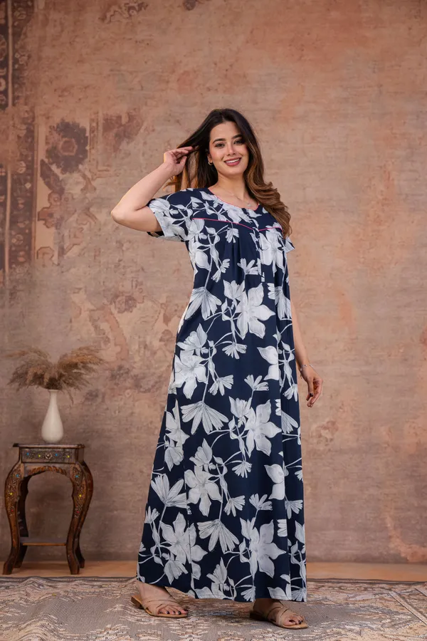 Water-Lily-Navy-Blue_Discharge-Print_Pure_Cotton_NightGown