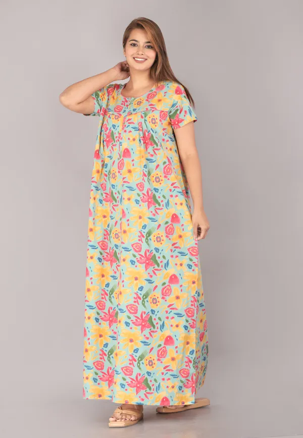 Marine-_Sea_Green_Discharge-Print_Pure_Cotton_NightGown