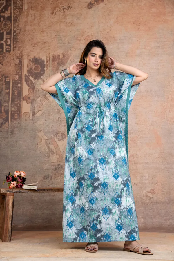 Ikkat_Blue_Grey_LoungeWear_Pure_Cotton_Kaftan
