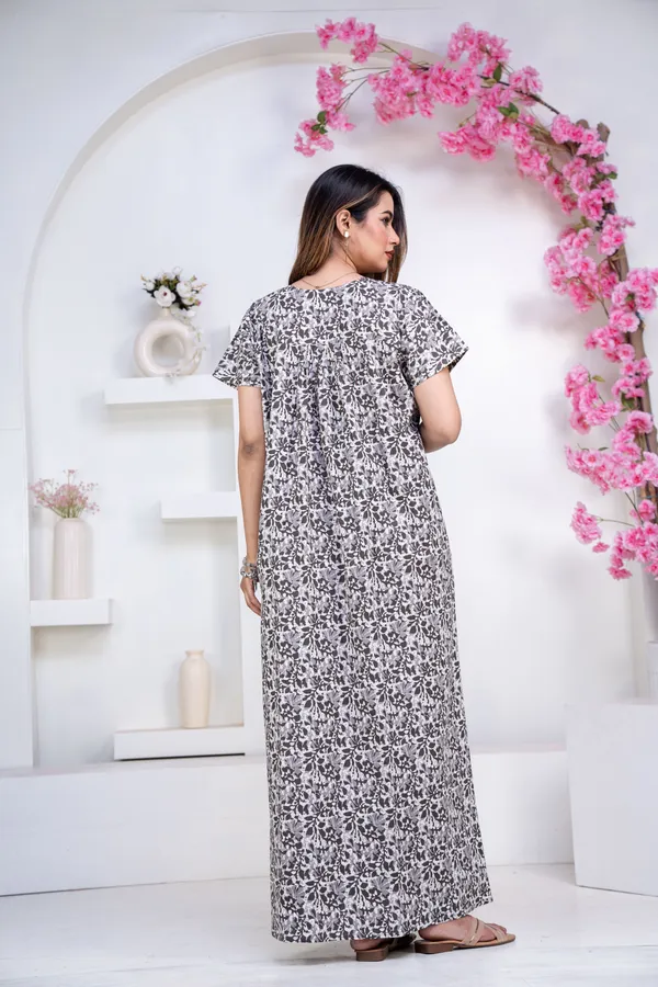 Batik-Flower-Grey_Procian-Print_Pure_Cotton_NightGown