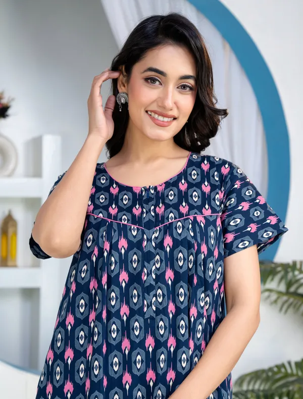 Ikkat-Diamond-Navy-Blue_Discharge-Print_Pure_Cotton_NightGown
