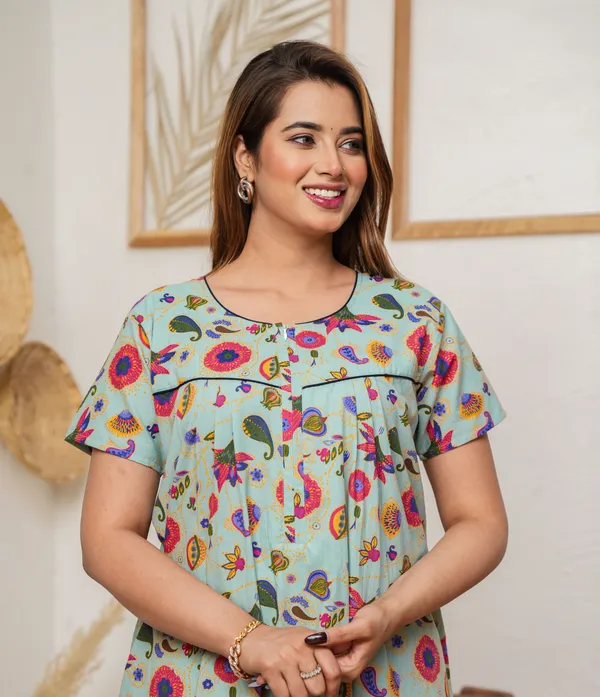 Paisely_Flower_Pista_Discharge-Print_Pure_Cotton_NightGown