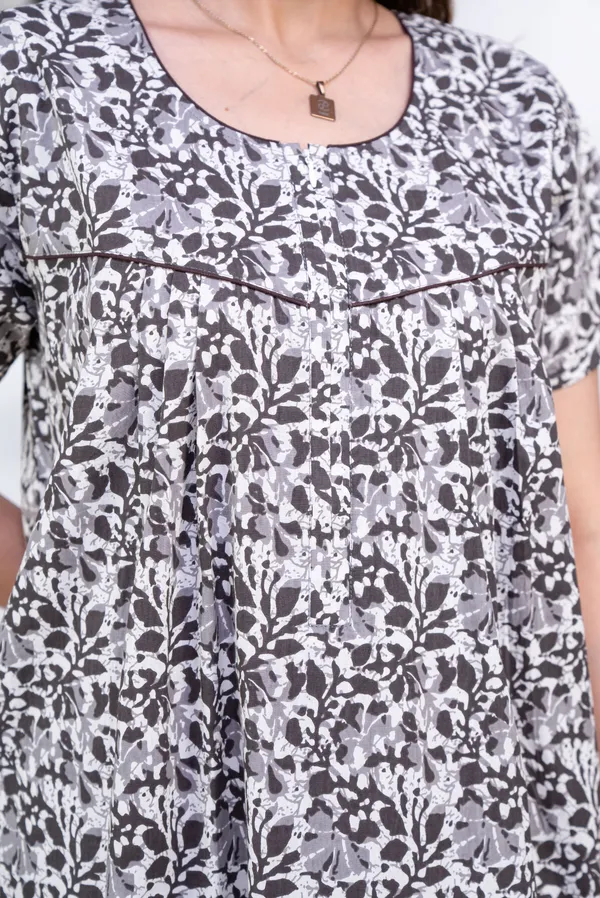 Batik-Flower-Grey_Procian-Print_Pure_Cotton_NightGown