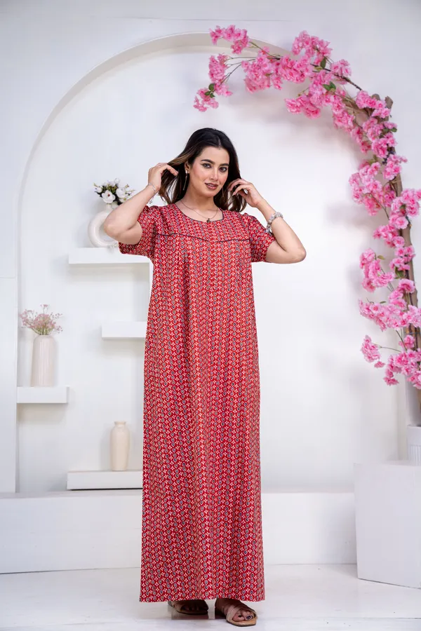 Drop-Buti-Red_Procian-Print_Pure_Cotton_NightGown