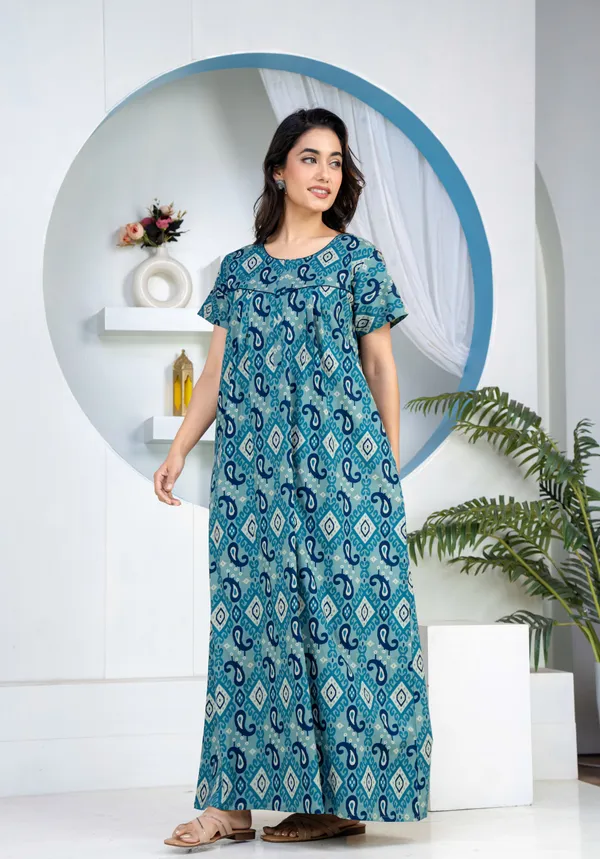 Ikkat-Kairy-Blue_Discharge-Print_Pure_Cotton_NightGown