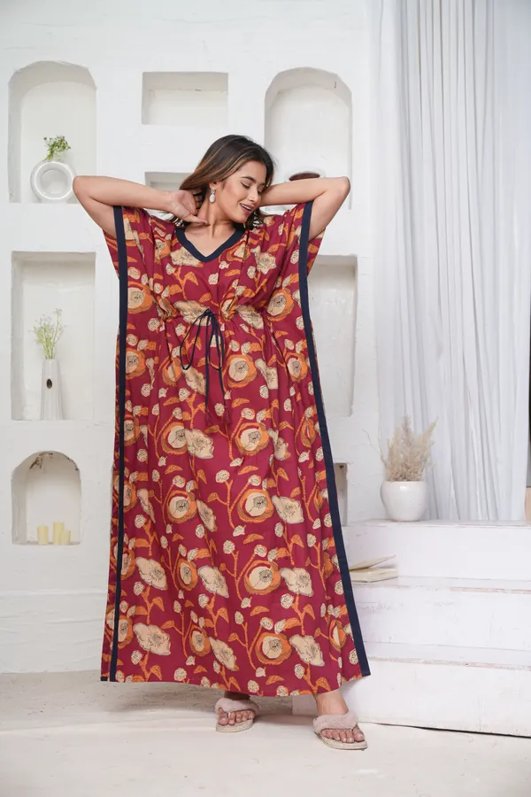 Poppy_Flower-_Maroon_LoungeWear_Pure_Cotton_Kaftan