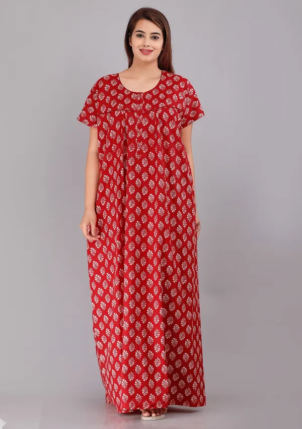 Gulmohar-Red_Procian-Print_Pure_Cotton_NightGown