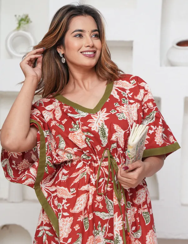 MariGold_Red_LoungeWear_Pure_Cotton_Kaftan
