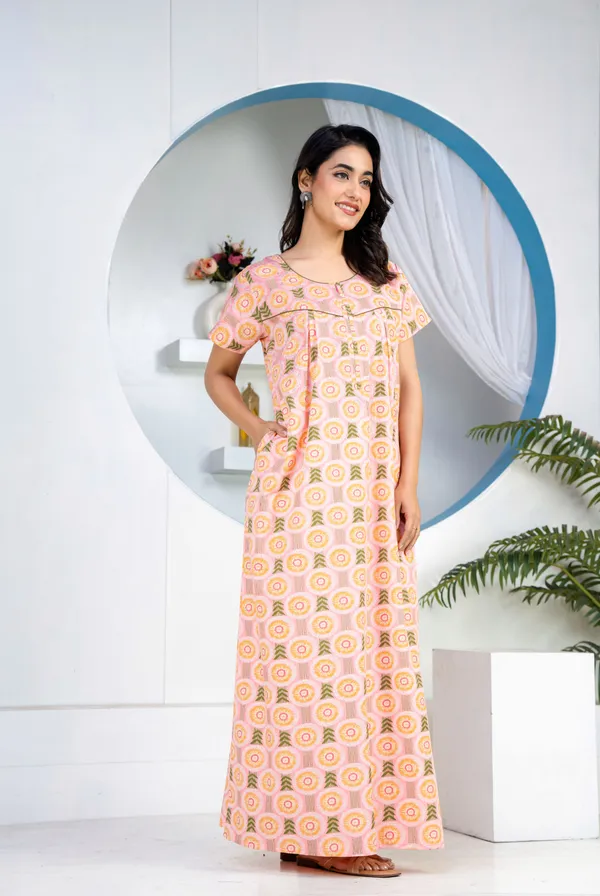 Bloom-Leaves-Peach_Discharge-Print_Pure_Cotton_NightGown