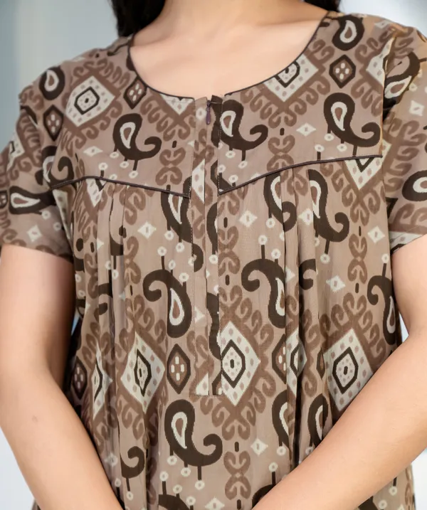 Ikkat-Kairy-Coffee_Discharge-Print_Pure_Cotton_NightGown