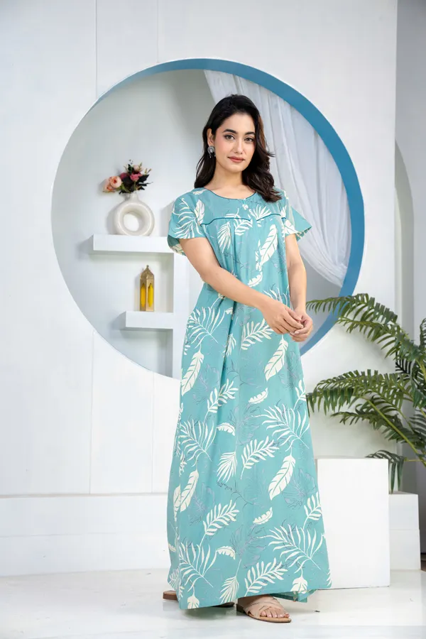 Plum-Leaf-Sea_Green_Discharge-Print_Pure_Cotton_NightGown