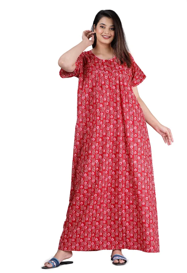 FLower-Red_Procian-Print_Pure_Cotton_NightGown