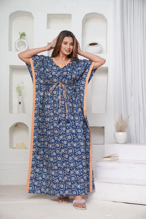 Orange_Flower-Blue_LoungeWear_Pure_Cotton_Kaftan