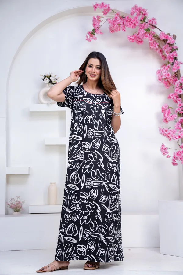 Doodle-Black_Procian-Print_Pure_Cotton_NightGown