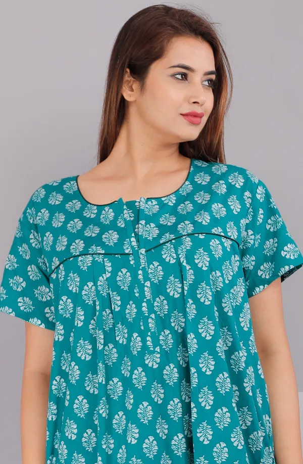 Gulmohar-Sea_Green_Procian-Print_Pure_Cotton_NightGown