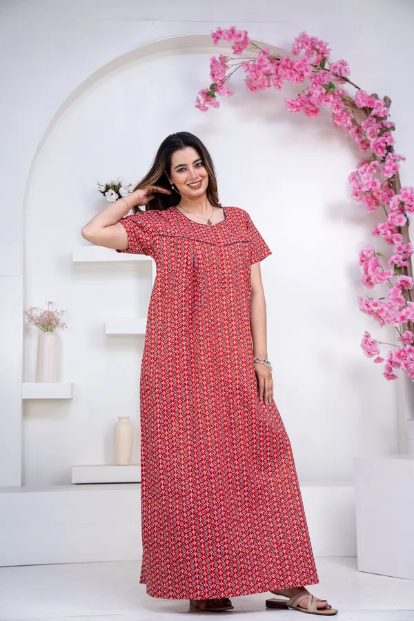 Drop-Buti-Red_Procian-Print_Pure_Cotton_NightGown