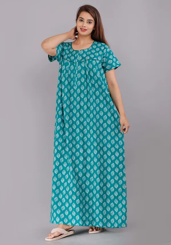 Gulmohar-Sea_Green_Procian-Print_Pure_Cotton_NightGown