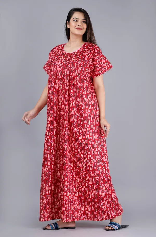 FLower-Red_Procian-Print_Pure_Cotton_NightGown