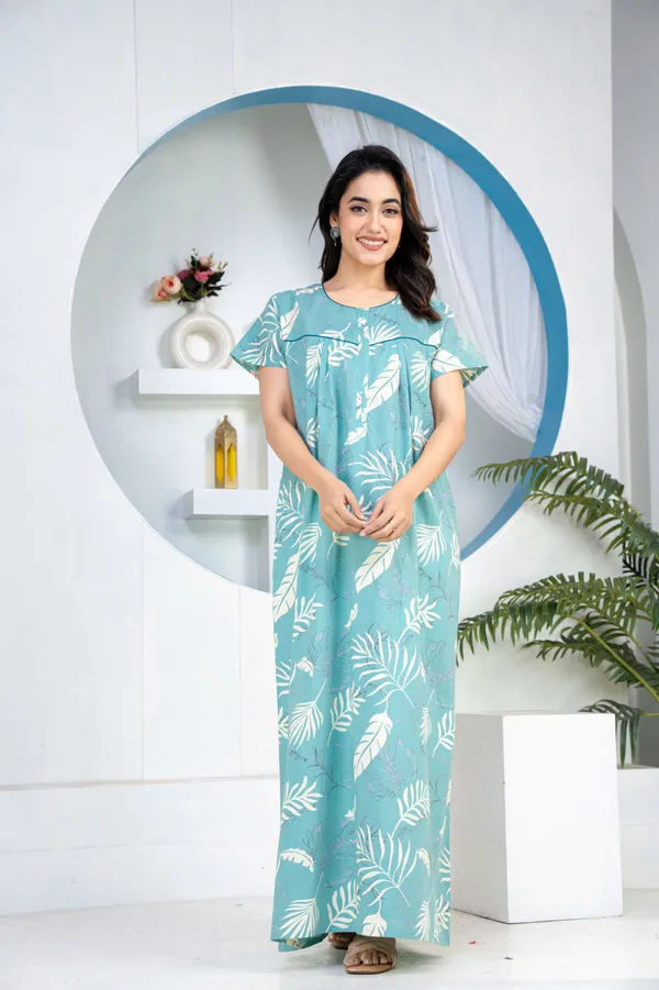 Plum-Leaf-Sea_Green_Discharge-Print_Pure_Cotton_NightGown