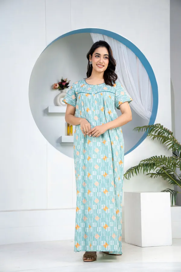 Grid-Buta-Sea-Green_Discharge-Print_Pure_Cotton_NightGown