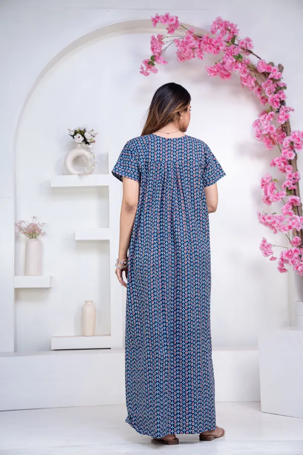 Drop-Buti-Blue_Procian-Print_Pure_Cotton_NightGown