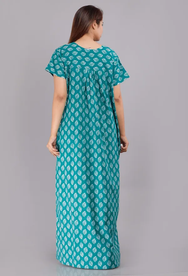 Gulmohar-Sea_Green_Procian-Print_Pure_Cotton_NightGown