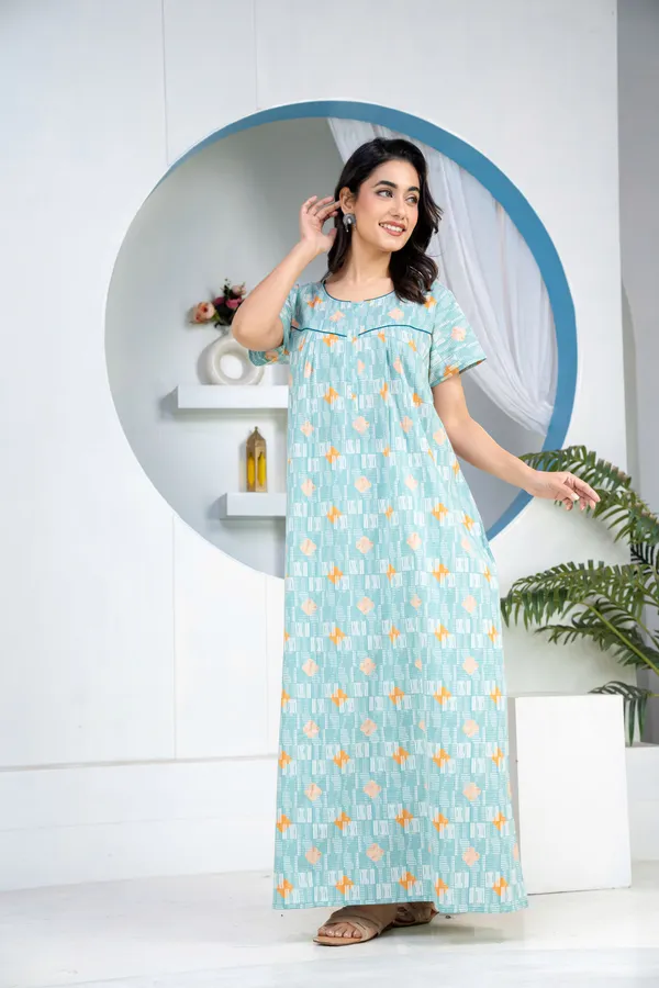 Grid-Buta-Sea-Green_Discharge-Print_Pure_Cotton_NightGown
