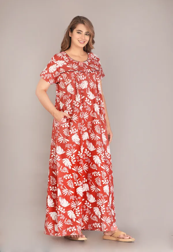 PineLeaf-Rust_Procian-Print_Pure_Cotton_NightGown