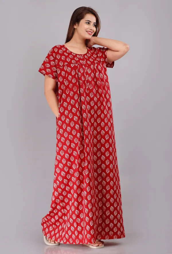Gulmohar-Red_Procian-Print_Pure_Cotton_NightGown