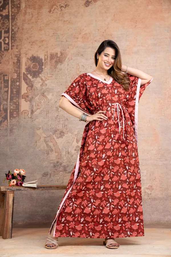 Lotus_Leaves_Maroon_LoungeWear_Pure_Cotton_Kaftan