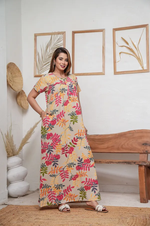 Neem_Leaves_Beige_Discharge-Print_Pure_Cotton_NightGown