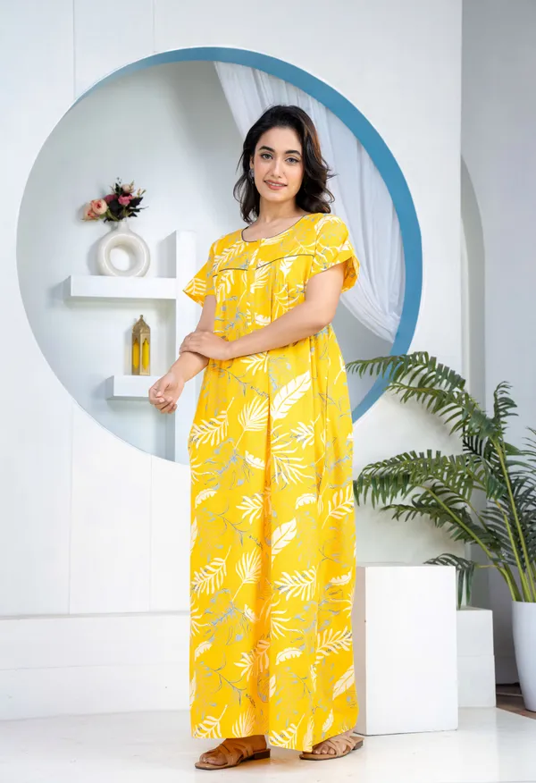 Plum-Leaf-Yellow_Discharge-Print_Pure_Cotton_NightGown