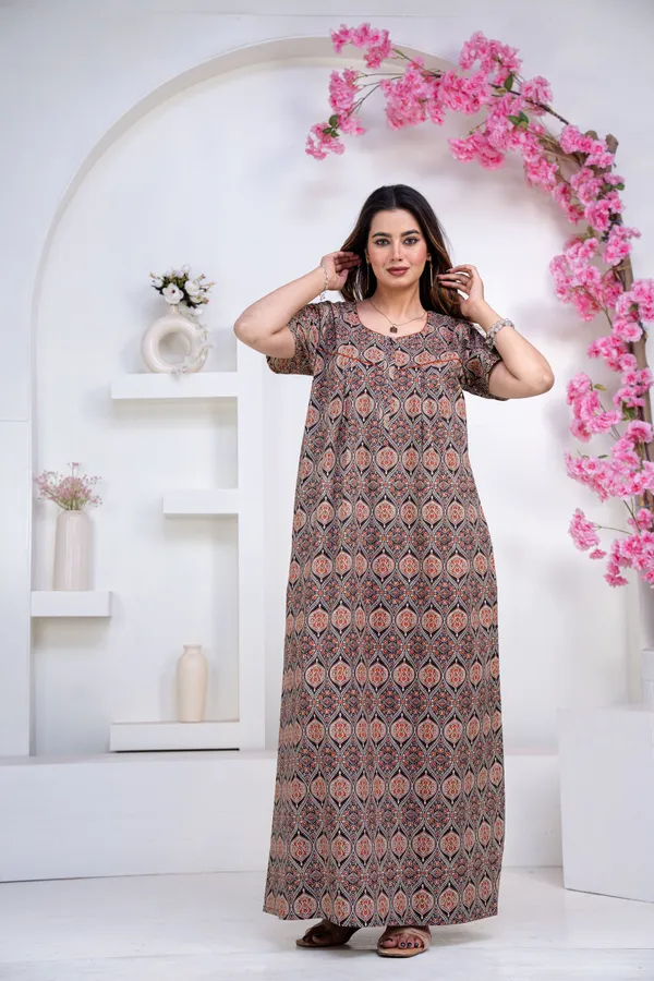Ajrakh-Black_Procian-Print_Pure_Cotton_NightGown