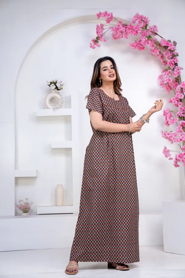 Mango-buti-Coffee_Procian-Print_Pure_Cotton_NightGown
