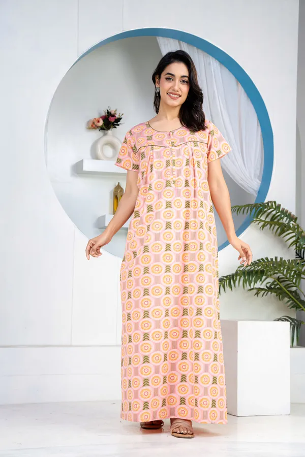 Bloom-Leaves-Peach_Discharge-Print_Pure_Cotton_NightGown