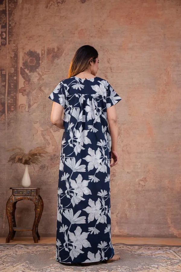 Water-Lily-Navy-Blue_Discharge-Print_Pure_Cotton_NightGown