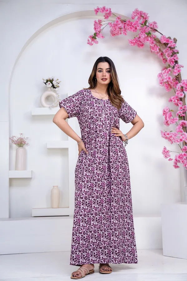 Batik-FLower-Purple_Procian-Print_Pure_Cotton_NightGown