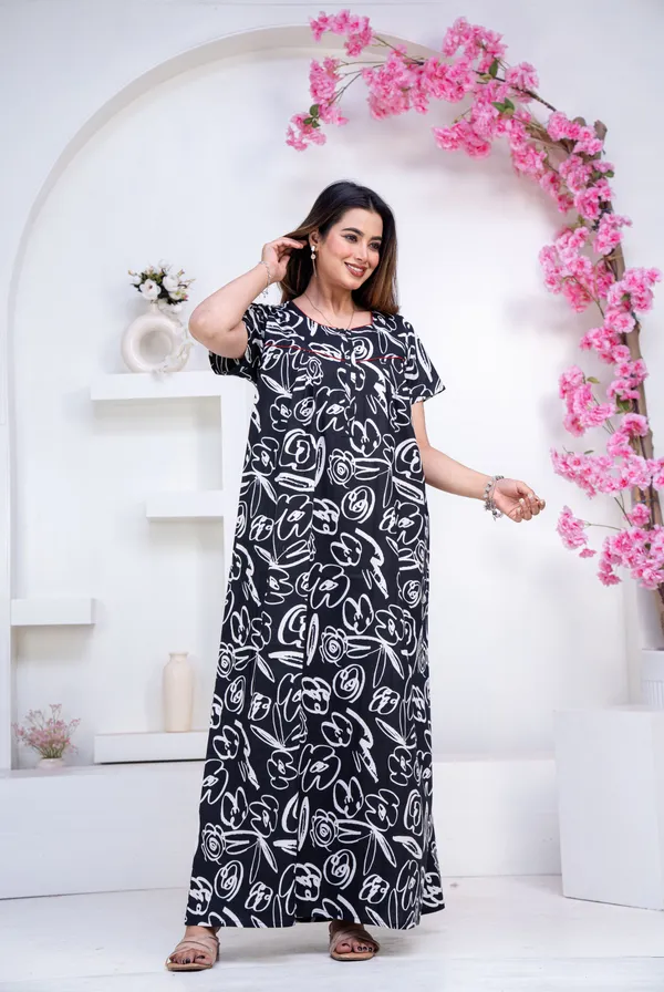 Doodle-Black_Procian-Print_Pure_Cotton_NightGown