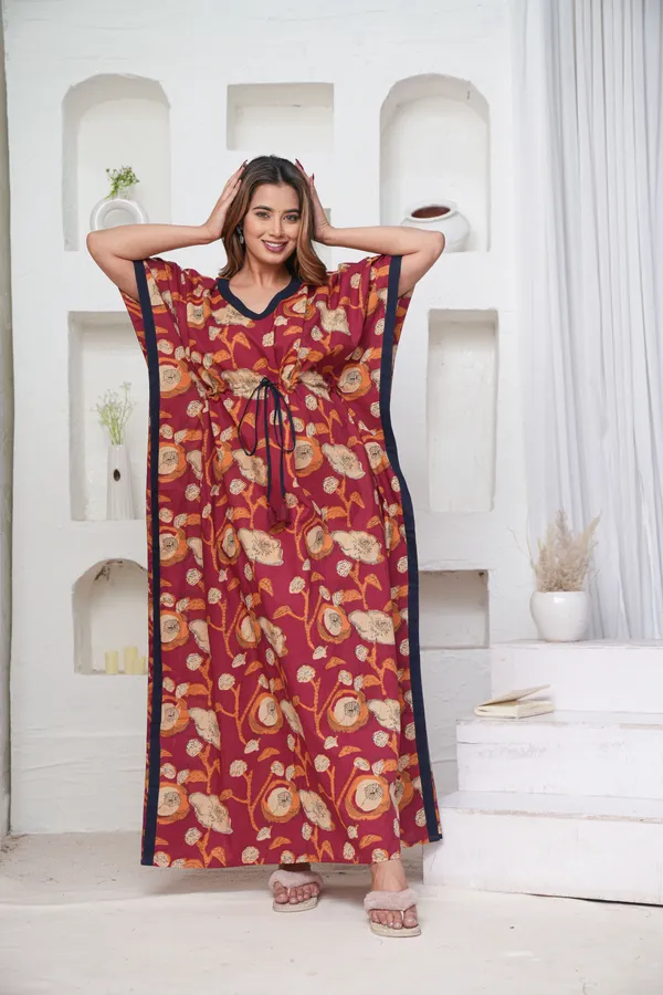 Poppy_Flower-_Maroon_LoungeWear_Pure_Cotton_Kaftan