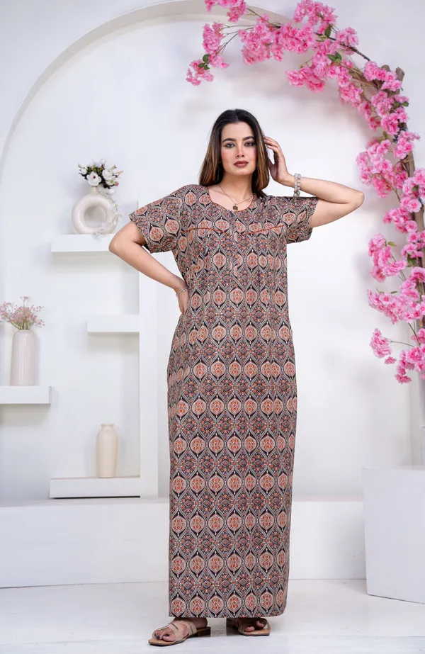Ajrakh-Black_Procian-Print_Pure_Cotton_NightGown