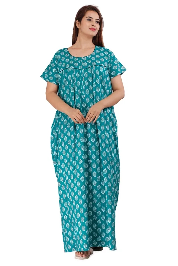 Gulmohar-Sea_Green_Procian-Print_Pure_Cotton_NightGown